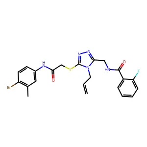 N-[[5-[2-(4-bromo-3-methylanilino)-2-oxoethyl]sulfanyl-4-prop-2-enyl-1,2,4-triazol-3-yl]methyl]-2-fluorobenzamide structure