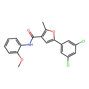 5-(3,5-dichlorophenyl)-N-(2-methoxyphenyl)-2-methylfuran-3-carboxamide structure