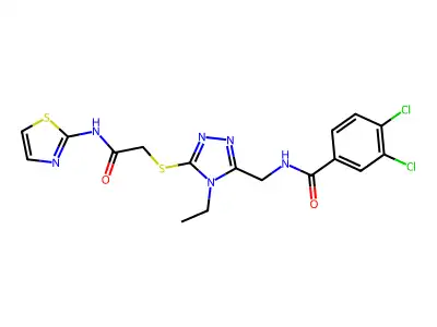 3,4-dichloro-N-[(4-ethyl-5-{[2-oxo-2-(1,3-thiazol-2-ylamino)ethyl]sulfanyl}-4H-1,2,4-triazol-3-yl)methyl]benzamide structure