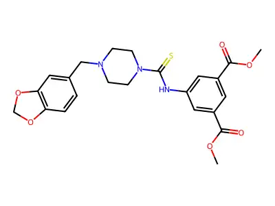 dimethyl 5-(4-(benzo[d][1,3]dioxol-5-ylmethyl)piperazine-1-carbothioamido)isophthalate structure