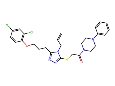 2-({5-[3-(2,4-dichlorophenoxy)propyl]-4-(prop-2-en-1-yl)-4H-1,2,4-triazol-3-yl}sulfanyl)-1-(4-phenylpiperazin-1-yl)ethanone structure