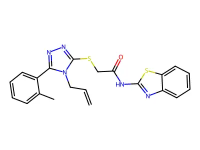 N-(1,3-benzothiazol-2-yl)-2-[[5-(2-methylphenyl)-4-prop-2-enyl-1,2,4-triazol-3-yl]sulfanyl]acetamide structure