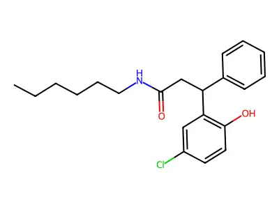 3-(5-chloro-2-hydroxyphenyl)-N-hexyl-3-phenylpropanamide structure