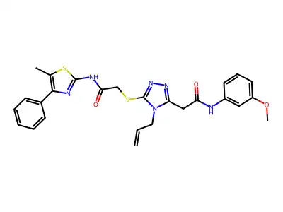 2-{[5-{2-[(3-methoxyphenyl)amino]-2-oxoethyl}-4-(prop-2-en-1-yl)-4H-1,2,4-triazol-3-yl]sulfanyl}-N-(5-methyl-4-phenyl-1,3-thiazol-2-yl)acetamide structure