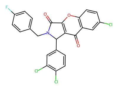 7-chloro-1-(3,4-dichlorophenyl)-2-[(4-fluorophenyl)methyl]-1H-chromeno[2,3-c]pyrrole-3,9-dione structure