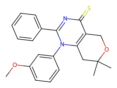 1-(3-methoxyphenyl)-7,7-dimethyl-2-phenyl-5,8-dihydropyrano[4,3-d]pyrimidine-4-thione structure