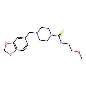 4-(1,3-benzodioxol-5-ylmethyl)-N-(2-methoxyethyl)piperazine-1-carbothioamide structure