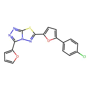 6-[5-(4-chlorophenyl)furan-2-yl]-3-(furan-2-yl)-[1,2,4]triazolo[3,4-b][1,3,4]thiadiazole structure
