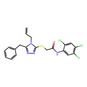 2-[(5-benzyl-4-prop-2-enyl-1,2,4-triazol-3-yl)sulfanyl]-N-(2,4,5-trichlorophenyl)acetamide structure