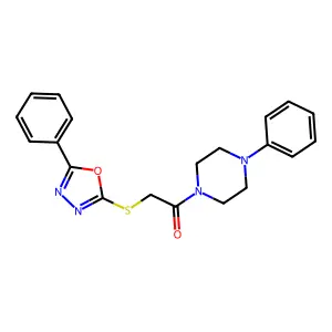 1-Phenyl-4-{[(5-phenyl-1,3,4-oxadiazol-2-yl)thio]acetyl}piperazine structure