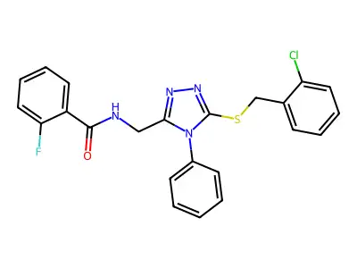 N-({5-[(2-chlorobenzyl)sulfanyl]-4-phenyl-4H-1,2,4-triazol-3-yl}methyl)-2-fluorobenzamide structure