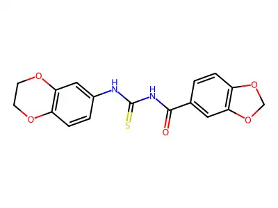 N-(2,3-dihydro-1,4-benzodioxin-6-ylcarbamothioyl)-1,3-benzodioxole-5-carboxamide structure