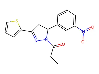 1-[3-(3-Nitrophenyl)-5-thiophen-2-yl-3,4-dihydropyrazol-2-yl]propan-1-one structure