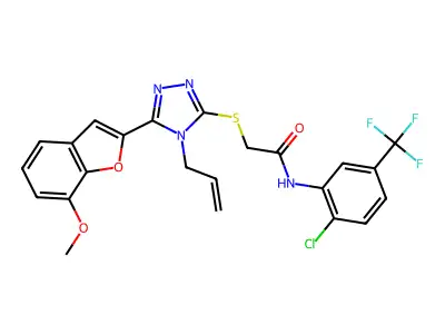 N-[2-chloro-5-(trifluoromethyl)phenyl]-2-[[5-(7-methoxy-1-benzofuran-2-yl)-4-prop-2-enyl-1,2,4-triazol-3-yl]sulfanyl]acetamide structure