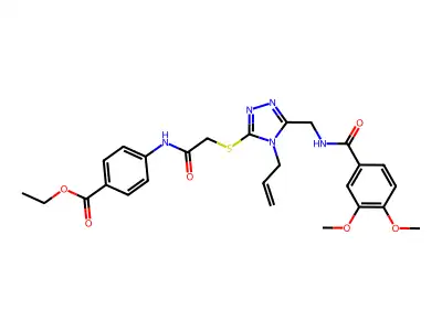 ethyl 4-[({[5-({[(3,4-dimethoxyphenyl)carbonyl]amino}methyl)-4-(prop-2-en-1-yl)-4H-1,2,4-triazol-3-yl]sulfanyl}acetyl)amino]benzoate structure