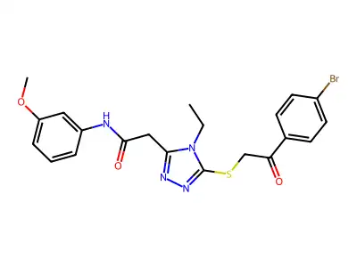 2-(5-{[2-(4-bromophenyl)-2-oxoethyl]sulfanyl}-4-ethyl-4H-1,2,4-triazol-3-yl)-N-(3-methoxyphenyl)acetamide structure