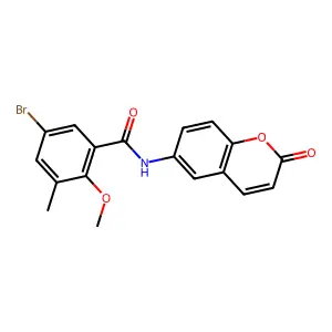 5-bromo-2-methoxy-3-methyl-N-(2-oxo-2H-chromen-6-yl)benzamide structure
