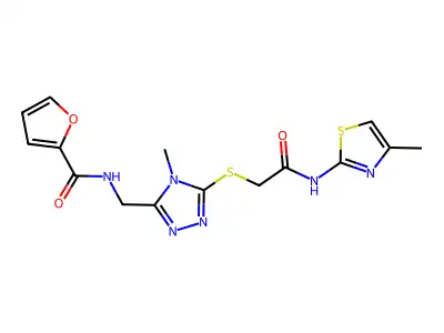 N-[[4-methyl-5-[2-[(4-methyl-1,3-thiazol-2-yl)amino]-2-oxoethyl]sulfanyl-1,2,4-triazol-3-yl]methyl]furan-2-carboxamide structure