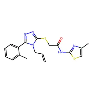2-[[5-(2-methylphenyl)-4-prop-2-enyl-1,2,4-triazol-3-yl]sulfanyl]-N-(4-methyl-1,3-thiazol-2-yl)acetamide structure