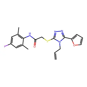 2-[[5-(furan-2-yl)-4-prop-2-enyl-1,2,4-triazol-3-yl]sulfanyl]-N-(4-iodo-2,6-dimethylphenyl)acetamide structure
