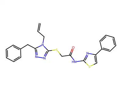 2-[(5-benzyl-4-prop-2-enyl-1,2,4-triazol-3-yl)sulfanyl]-N-(4-phenyl-1,3-thiazol-2-yl)acetamide structure