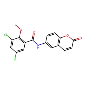 3,5-dichloro-2-methoxy-N-(2-oxochromen-6-yl)benzamide structure