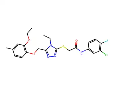N-(3-chloro-4-fluorophenyl)-2-({5-[(2-ethoxy-4-methylphenoxy)methyl]-4-ethyl-4H-1,2,4-triazol-3-yl}sulfanyl)acetamide structure