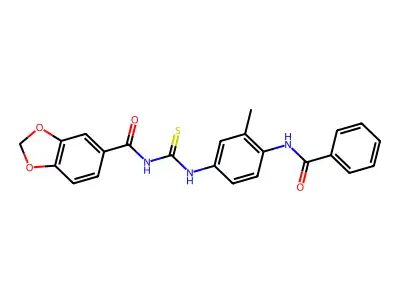 N-[(4-benzamido-3-methylphenyl)carbamothioyl]-1,3-benzodioxole-5-carboxamide structure