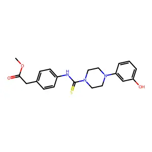 methyl 2-(4-(4-(3-hydroxyphenyl)piperazine-1-carbothioamido)phenyl)acetate structure