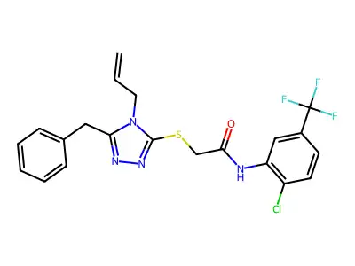 2-[(5-benzyl-4-prop-2-enyl-1,2,4-triazol-3-yl)sulfanyl]-N-[2-chloro-5-(trifluoromethyl)phenyl]acetamide structure