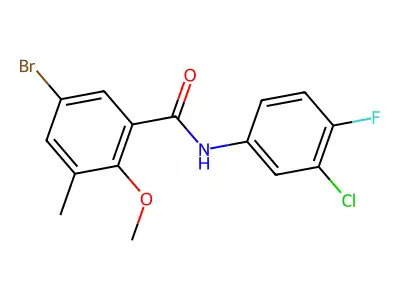 5-bromo-N-(3-chloro-4-fluorophenyl)-2-methoxy-3-methylbenzamide structure