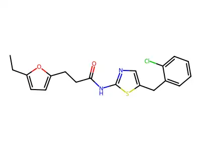 N-[5-[(2-chlorophenyl)methyl]-1,3-thiazol-2-yl]-3-(5-ethylfuran-2-yl)propanamide structure