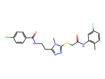 4-chloro-N-[2-[5-[2-(5-fluoro-2-methylanilino)-2-oxoethyl]sulfanyl-4-methyl-1,2,4-triazol-3-yl]ethyl]benzamide structure