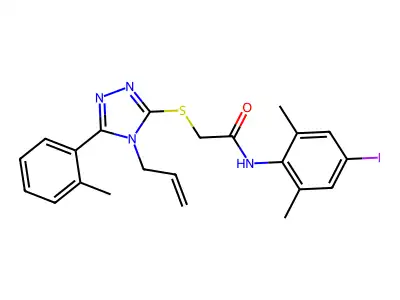N-(4-iodo-2,6-dimethylphenyl)-2-[[5-(2-methylphenyl)-4-prop-2-enyl-1,2,4-triazol-3-yl]sulfanyl]acetamide structure