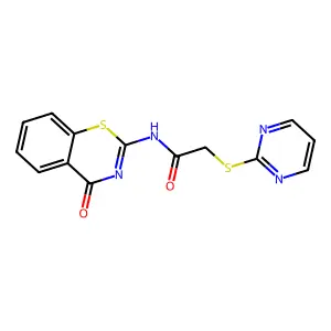 N-(4-oxo-4H-1,3-benzothiazin-2-yl)-2-(pyrimidin-2-ylsulfanyl)acetamide structure