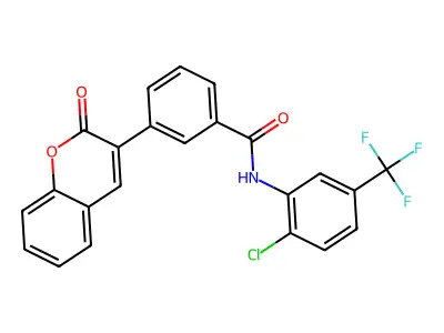 N-[2-chloro-5-(trifluoromethyl)phenyl]-3-(2-oxochromen-3-yl)benzamide structure