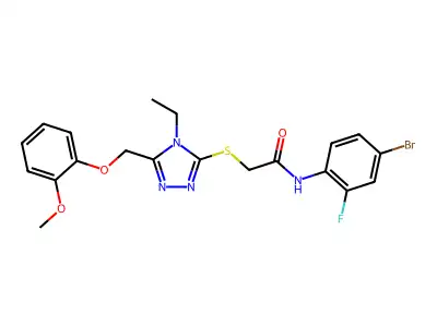 N-(4-bromo-2-fluorophenyl)-2-({4-ethyl-5-[(2-methoxyphenoxy)methyl]-4H-1,2,4-triazol-3-yl}sulfanyl)acetamide structure