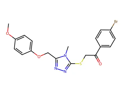 1-(4-bromophenyl)-2-[[5-[(4-methoxyphenoxy)methyl]-4-methyl-1,2,4-triazol-3-yl]sulfanyl]ethanone structure