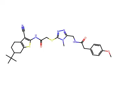 N-[[5-[2-[(6-tert-butyl-3-cyano-4,5,6,7-tetrahydro-1-benzothiophen-2-yl)amino]-2-oxoethyl]sulfanyl-4-methyl-1,2,4-triazol-3-yl]methyl]-2-(4-methoxyphenyl)acetamide structure