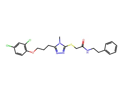 2-({5-[3-(2,4-dichlorophenoxy)propyl]-4-methyl-4H-1,2,4-triazol-3-yl}sulfanyl)-N-(2-phenylethyl)acetamide structure