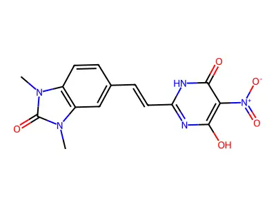 5-[2-(1,6-Dihydro-4-hydroxy-5-nitro-6-oxo-2-pyrimidinyl)ethenyl]-1,3-dihydro-1,3-dimethyl-2H-benzimidazol-2-one structure
