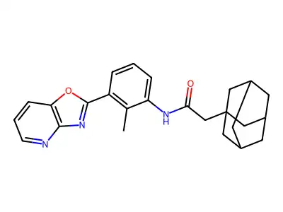 2-(1-adamantyl)-N-[2-methyl-3-([1,3]oxazolo[4,5-b]pyridin-2-yl)phenyl]acetamide structure