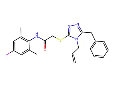 2-[(5-benzyl-4-prop-2-enyl-1,2,4-triazol-3-yl)sulfanyl]-N-(4-iodo-2,6-dimethylphenyl)acetamide structure