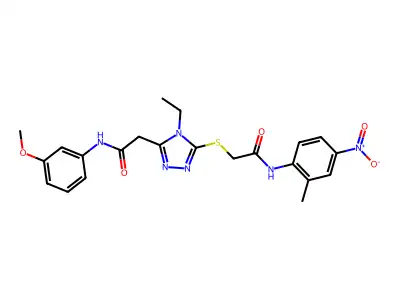 2-[(4-ethyl-5-{2-[(3-methoxyphenyl)amino]-2-oxoethyl}-4H-1,2,4-triazol-3-yl)sulfanyl]-N-(2-methyl-4-nitrophenyl)acetamide structure