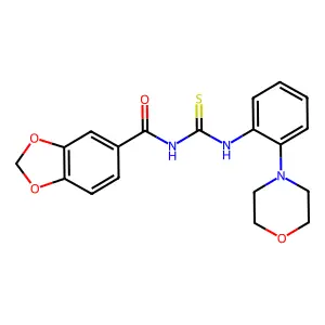 N-[(2-morpholin-4-ylphenyl)carbamothioyl]-1,3-benzodioxole-5-carboxamide structure