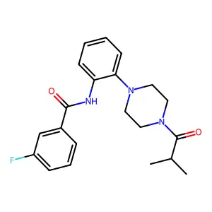 3-fluoro-N-[2-[4-(2-methylpropanoyl)piperazin-1-yl]phenyl]benzamide structure