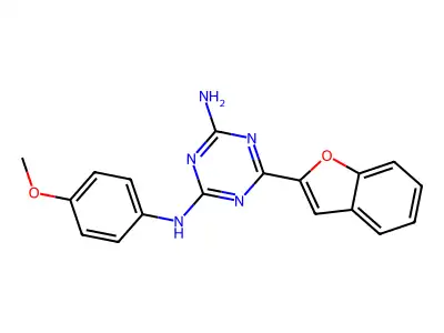 6-(benzofuran-2-yl)-N2-(4-methoxyphenyl)-1,3,5-triazine-2,4-diamine structure