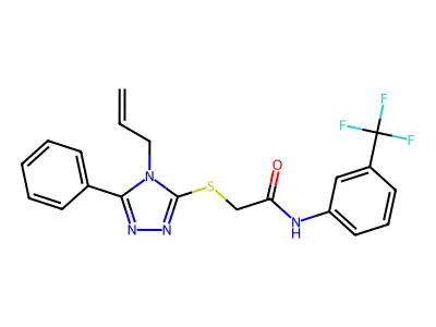 2-[(5-phenyl-4-prop-2-enyl-1,2,4-triazol-3-yl)sulfanyl]-N-[3-(trifluoromethyl)phenyl]acetamide structure