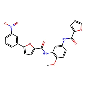 N-[5-(furan-2-carbonylamino)-2-methoxyphenyl]-5-(3-nitrophenyl)furan-2-carboxamide structure