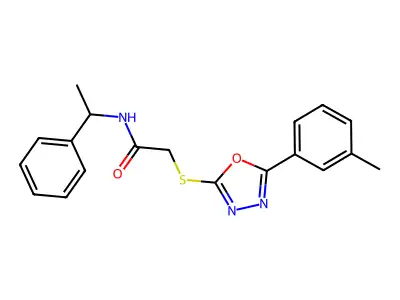 2-{[5-(3-methylphenyl)-1,3,4-oxadiazol-2-yl]sulfanyl}-N-(1-phenylethyl)acetamide structure
